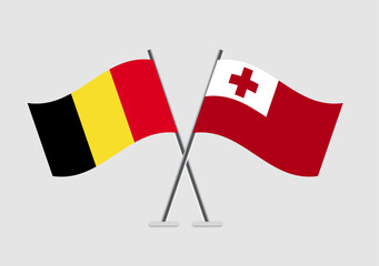 Belgium and Tonga vector flags laid in formal graphic tone