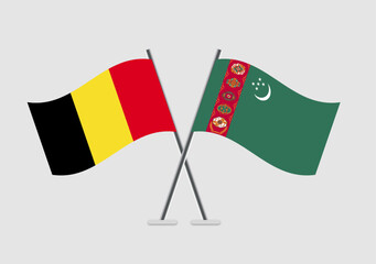 Belgium and Turkmenistan vector flags in minimalist national theme