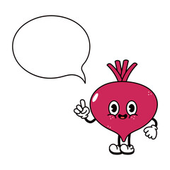 A cute cartoon Beet character presents an idea with a speech bubble.