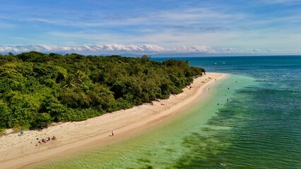 Green Island and Great Barrier Reef, Cairns, Queensland, Australia: Aerial Footage of Coral Cay, Featuring Turquoise Waters, Coastal Reef, Jetty, White Sand Beaches, and Lush Rainforest Surroundings
