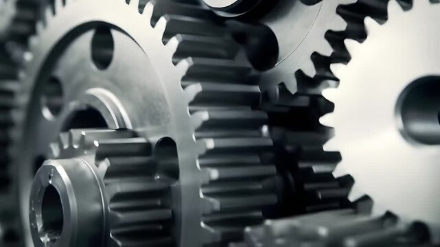 Close-up of Rotating Metal Gears in Industrial Machinery with Precision Engineering