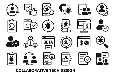 Innovative collaborative tech design icons showcasing modern solutions for communication and problem-solving in technology