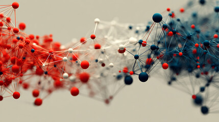 Chaotic abstract linear geometry with intersecting blue and red lines over clean white background in flat 2D style. Dynamic mathematical structure suitable for modern poster or creative layout design.