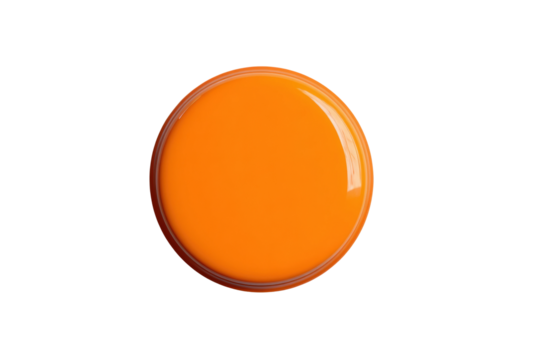 Bright orange circular button on white background, cut out