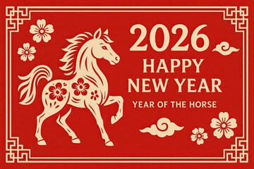 2026 year of the horse: elegant red and gold chinese new year celebration
