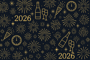 Exciting New Year celebration with fireworks and party gear welcoming 2026