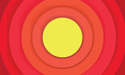 Orange concentric circles banner. Sun, sunlight, sunrise, sunburst background. Ripples, impact, epicenter, radar, target, sonar wave wallpaper. Vector illustration with paper cut effect.