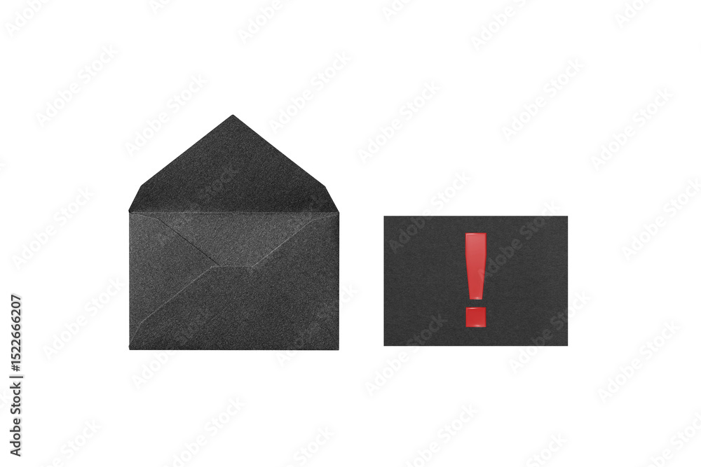 Wall mural a black message card with a red exclamation mark and a black envelope, placed side by side