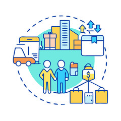 Fototapeta premium B2B icon set. Business to business, supplier, commerce, vendor, enterprise, partnership, manufacturer, purchase order, supply chain, transaction, quotation and Solid, line vector icons collection.