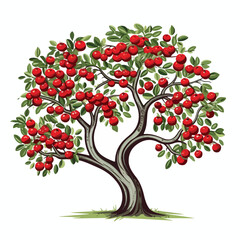 Fototapeta premium Lush Leavy Tree with Red Fruits Nature Icon Isolated in EPS Vector Format