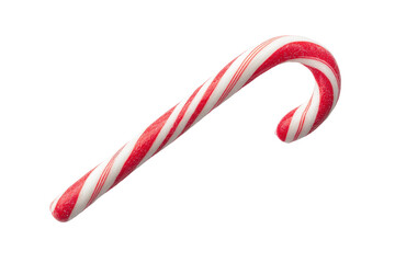 Classic red and white candy cane on black background, cut out