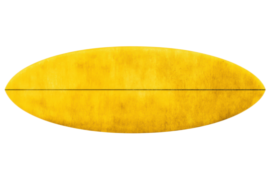 Yellow surfboard design with textured finish and central line, cut out