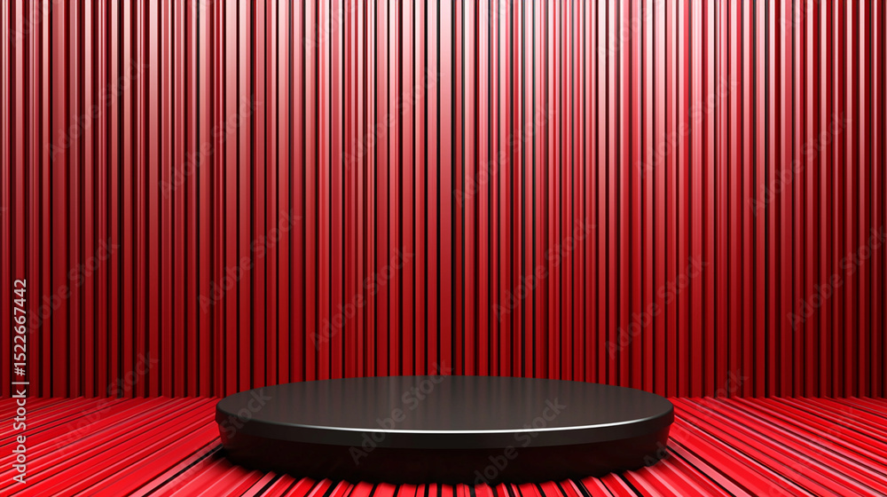Poster modern 3d render of a product display stage with red striped background