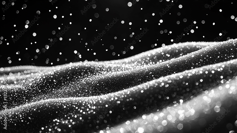 Poster abstract black and white image of glittering waves with falling bokeh