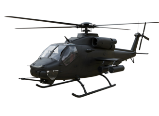 Military helicopter front view isolated on transparent background