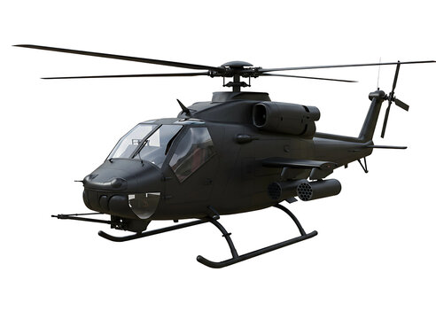 Military helicopter front view isolated on transparent background