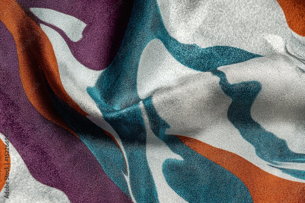 Poster colorful abstract fabric showcasing flowing patterns with dynamic shapes and hues in soft texture in