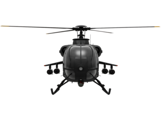 Military helicopter front view isolated on transparent background