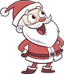 Joyful Cartoon Santa Claus Standing with Hands on Hips  Classic Red Suit White Beard and Snowy Background Illustration
