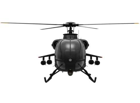 Military helicopter front view isolated on transparent background