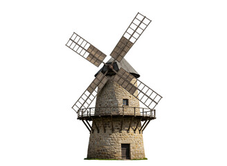 Old stone windmill isolated on transparent background