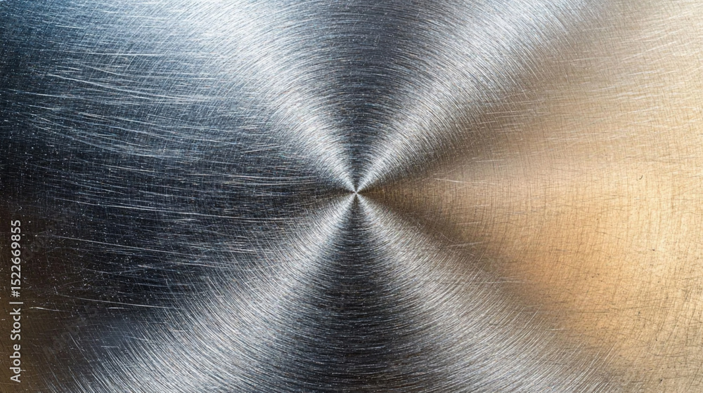 Poster abstract image of a metal surface with radial brushed texture and circular pattern