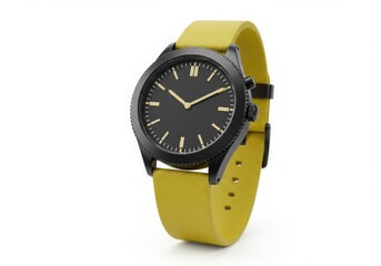 Wristwatch with yellow band isolated on white background