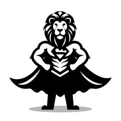 a Lion standing, silhouetted, Minimalist simplified Mascot on White Background