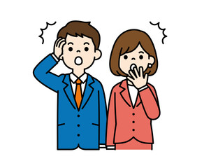 うっかりしていて驚く、ビジネスマンのベクターイラスト素材＿男女セット＿カラー