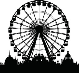Silhouette of a ferris wheel isolated vector on white background