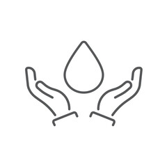 Dermatology tested vector icon in line style with water drop and hands.
