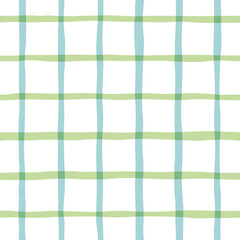 Check seamless pattern. Watercolor plaid texture, vector checkered green spring print for shirts, tablecloths, clothes, bedding, blankets.