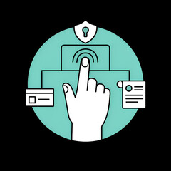 Flat Design Biometric Authentication Concept with Fingerprint Scan and Security Shield Icon

