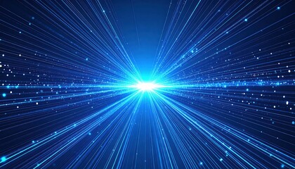Obraz premium Abstract blue light burst with radiating lines and particles, conveying speed and futuristic movement