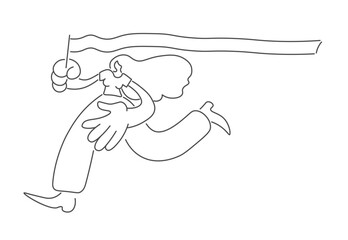 female running with flag in doodle style in vector. image for poster, sticker, postcard, invitation, banner