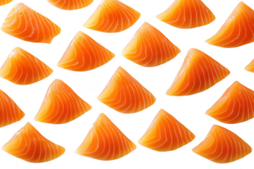 Collection of raw salmon pieces isolated on transparent background