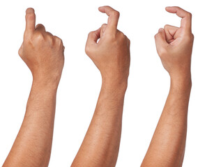 Male asian hand gestures isolated over the white background. pull trigger.