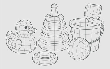 Wireframe Toys and Baby Items Collection