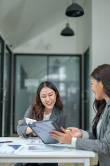 Professional business consultation meeting, working and brainstorming ideas, financial investment ideas for new business projects in the office.