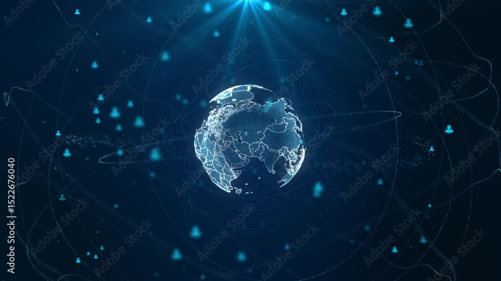 Aufkleber futuristic earth digital connected network cyber digital technology. abstract globe on dark blue bac