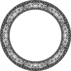Golden floral vintage round frame on white background