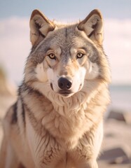 Obraz premium close up image of a wolf looking at camera