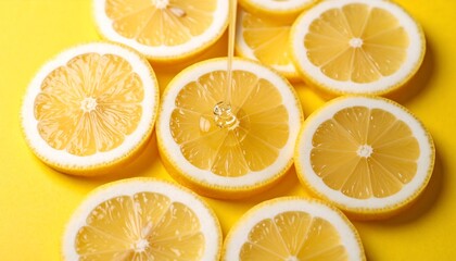 Refreshing Lemon Slices Drizzled with Honey on Yellow Background