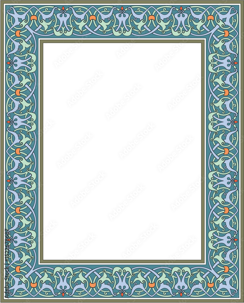 Poster ornamental frame design: an exquisite frame featuring a rich array of colors. intricate patterns and