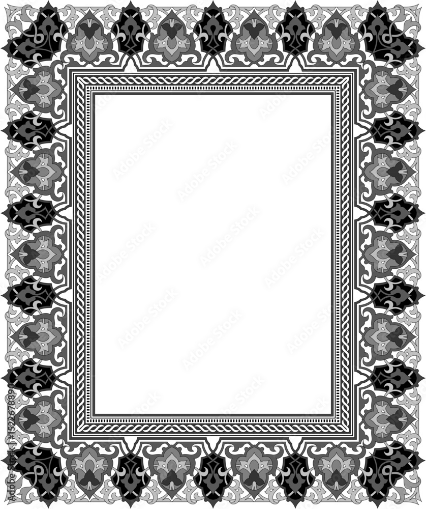 Poster ornate frame: a detailed close-up of an elaborately designed, grayscale frame, displaying a sophisti