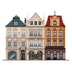 Naklejka premium Modern and Traditional House and Building Front Facades Vector Illustration for Architectural Design Projects