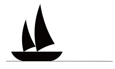 a silhouette of a ship on the sea with calm waters. pirate vector illustration with transparent background