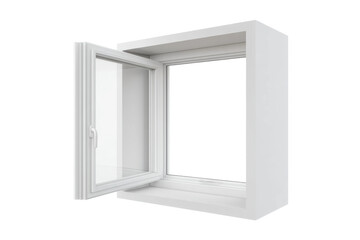 White modern open casement window on isolated background with minimal design, cut out