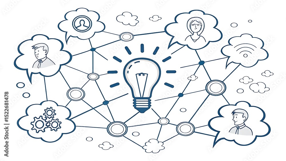 Poster collaborative idea generation network brainstorming concept illustration