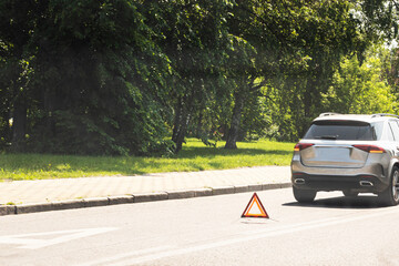 sign and emergency situation on the highway during the day